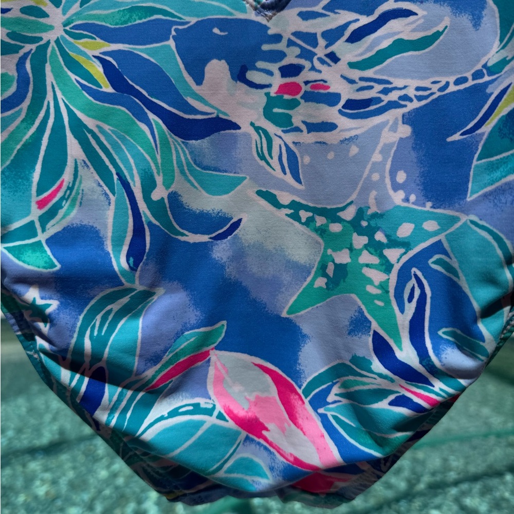 🩵🩷Lilly Pulitzer Lattice~Isle of Paradise Swimsuit - Blue and Pink Tropical🐠🦩 - Picture 6 of 12